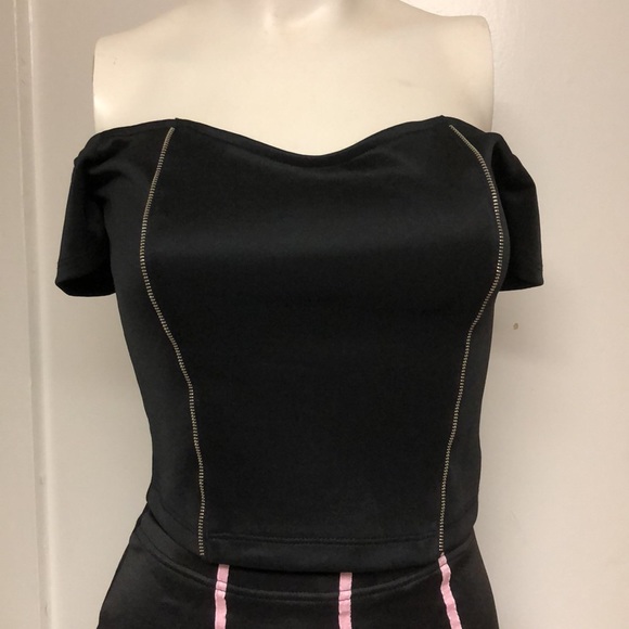 2B Bebe Black Exposed Zip Crop Top On or Off Shoulder Sexy Stretch  Size S - Picture 1 of 17